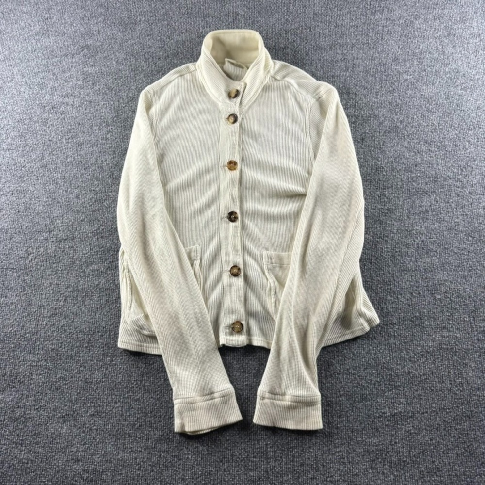 Billy Reid Sweater Mens S Beige Cardigan Cotton Knit Button Front Mock Neck